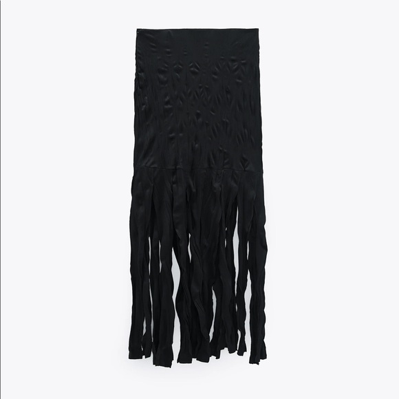 New Zara Wrinkled Effect Maxi Skirt with Fringing - Picture 4 of 7